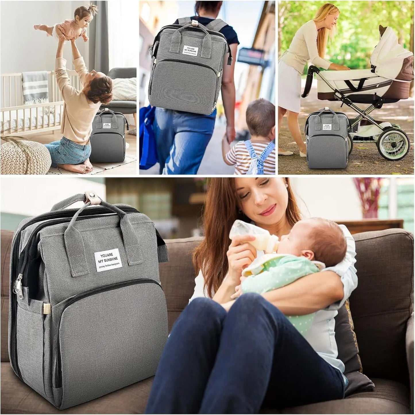 TODO EN UNO PARA MAMÁS: PAÑALERA, CUNA Y MUDADOR 3 EN 1 – ESTILO GRIS NEUTRO