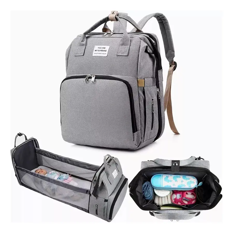 TODO EN UNO PARA MAMÁS: PAÑALERA, CUNA Y MUDADOR 3 EN 1 – ESTILO GRIS NEUTRO