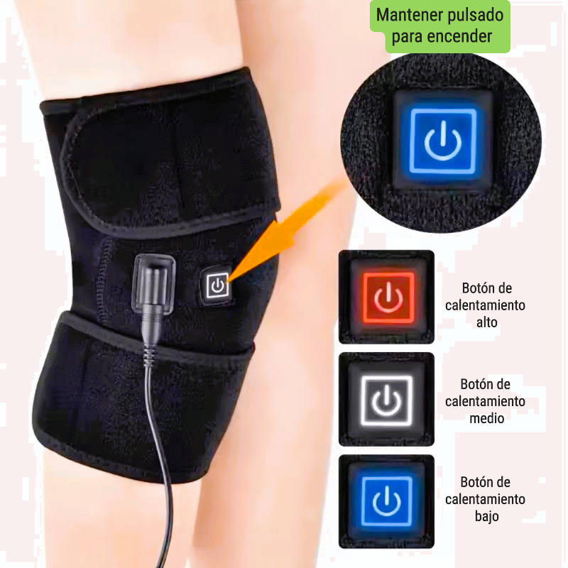 Rodillera térmica negra recargable con control de temperatura ajustable