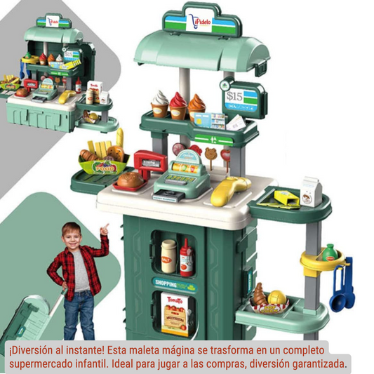 🛒 MALETA JUGUETE 2 EN 1: MESA DE SUPERMERCADO – ¡DIVERSIÓN Y APRENDIZAJE EN UN SOLO JUEGO!