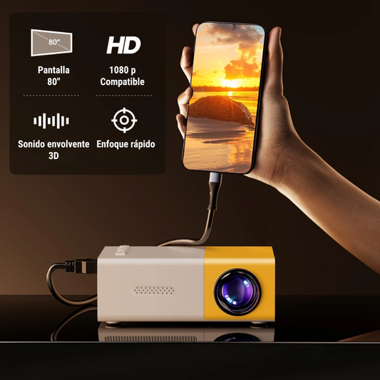 Mini proyector portátil con entradas HDMI, USB, VGA y ranura SD