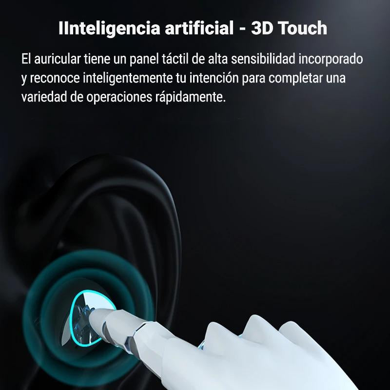 Audífonos inalámbricos M10 colocados en oído, con diseño ergonómico y control táctil