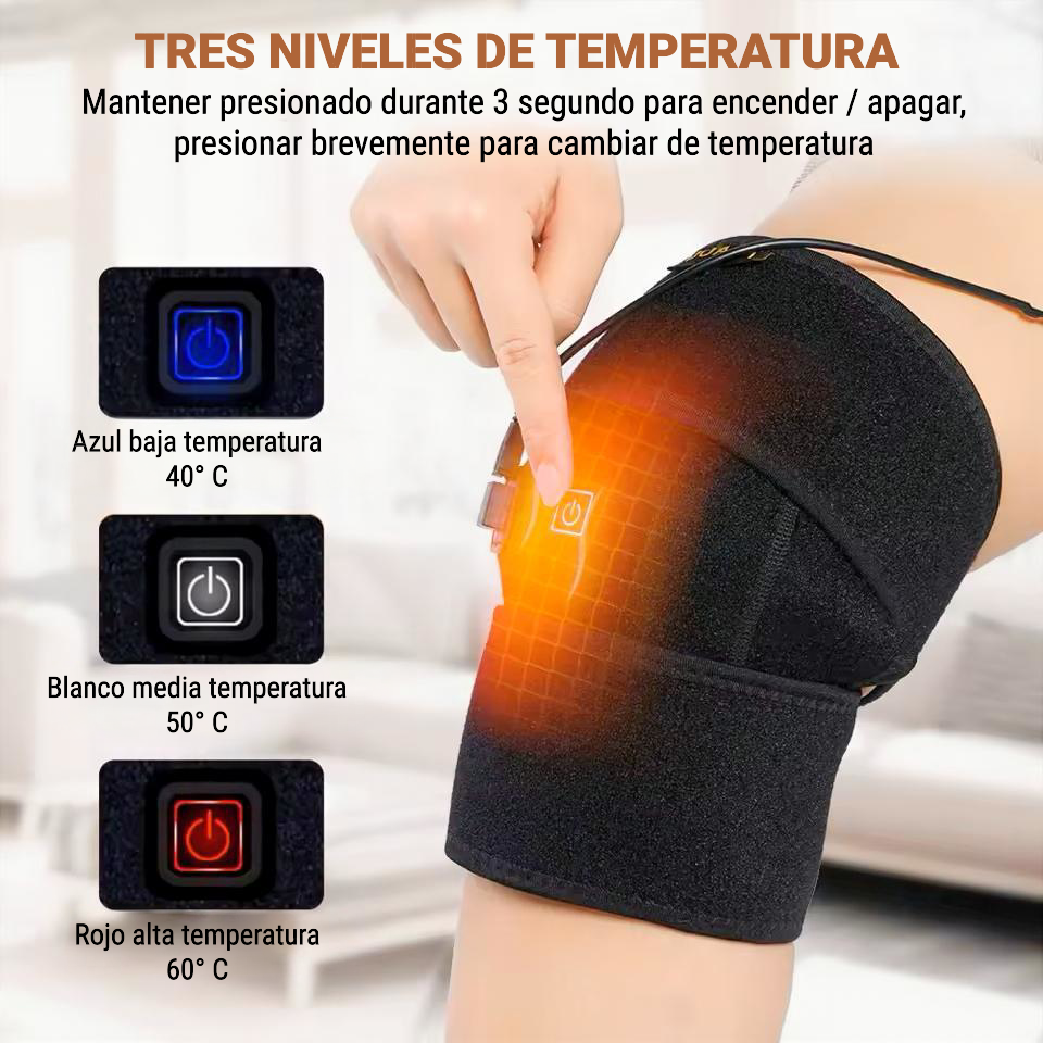 Persona usando rodillera calefaccionada para aliviar dolor en la rodilla