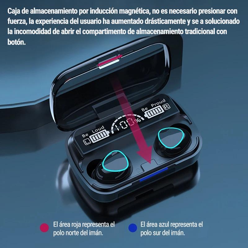 Audífonos inalámbricos M10 colocados en oído, con diseño ergonómico y control táctil