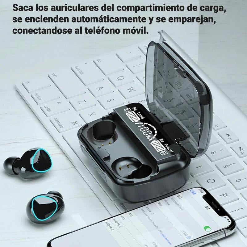 Audífonos M10 TWS Bluetooth 5.1 color negro con estuche de carga digital y pantalla LED