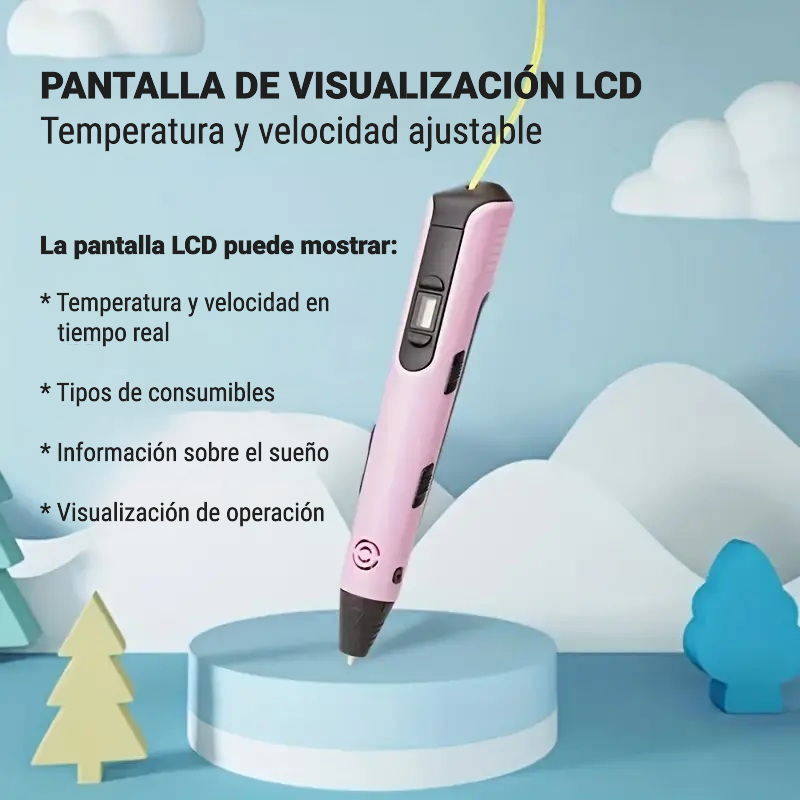Lápiz 3D azul con filamentos PLA coloridos para modelado creativo